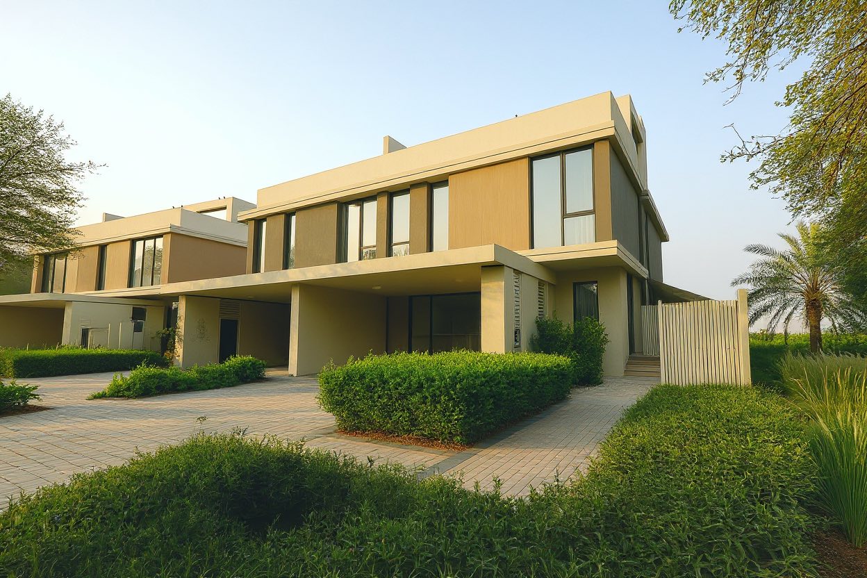 Same villa exterior after Torala Studio enhancement — balanced light, warmer tone, same architecture